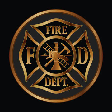 Fire Department Cross Gold Button is a vector design of a classic Maltese cross firefighter symbol inside of a circular shape ideal for buttons and stickers. Includes the cross, firefighter logo.