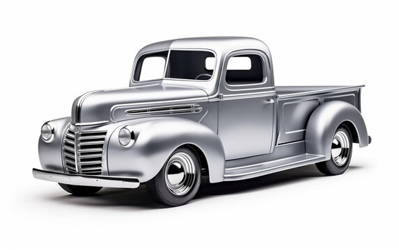 An isolated silver pickup truck rendered in 3D for a lifelike depiction.