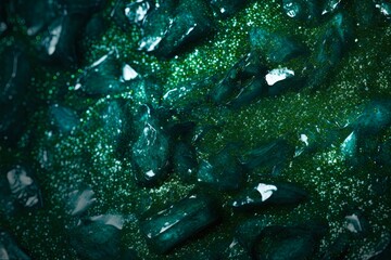 Background of Spirulina Seagrass Texture with Sequined Sparkles. Bio Food Complement in Powder Form. Generative AI