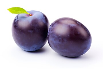 Fresh Blue Plums - Whole and Cut, Isolated on White Background for Package Design. Generative AI