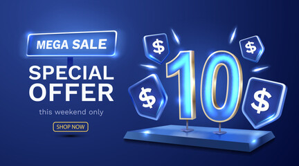 Coupon special voucher 10 dollar, Check banner special offer. Vector illustration