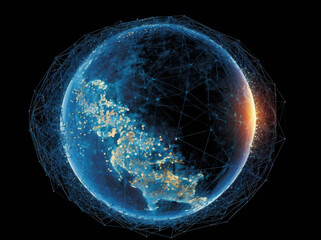 network technology planet globe cyberspace map connection earth global internet. Generative AI.