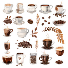 Obraz premium Set of stunning watercolor coffee clipart