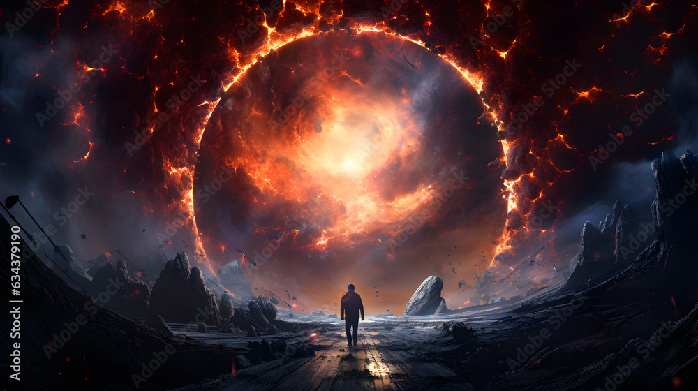 Wall mural a large planet in the universe is destroyed. an explosion from the inside out