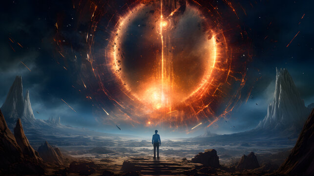 A large planet in the universe is destroyed. An explosion from the inside out 
