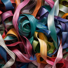 Abstract painting of various colored silk ribbons, hyperdetailed renderings, digital art techniques, hyperrealistic composition