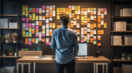 backside of business man concept for schedule planning, brainstorming at the office.