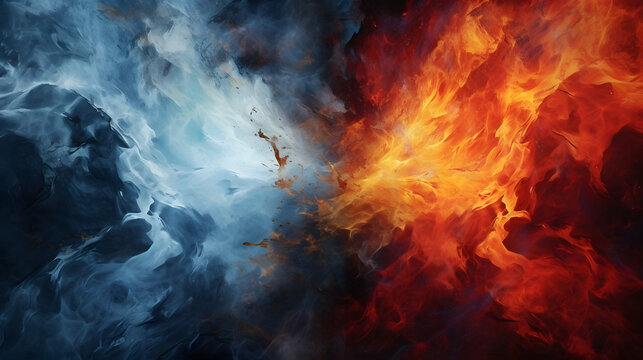 Abstract image of fire and ice meeting in violent beauty. 
