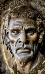 Fototapeta na wymiar artistic closeup portrait of a primitive caveman with beard