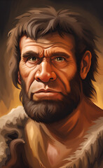 artistic closeup portrait of a primitive caveman with beard