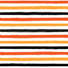 Hand drawn Seamless striped pattern for Halloween holiday made with black yellow and orange colors. childish bright brush strokes. vector grunge stripes - obrazy, fototapety, plakaty