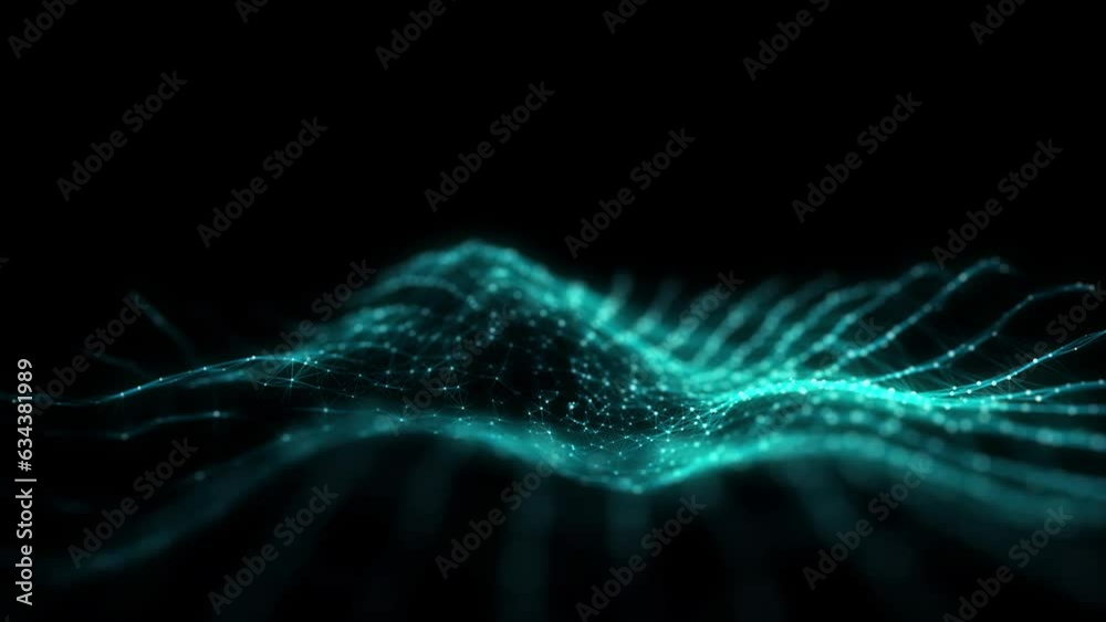 Poster Technology blue circle wave with lines. Big data visualization. Analytics representation. Digital background. 3d rendering.