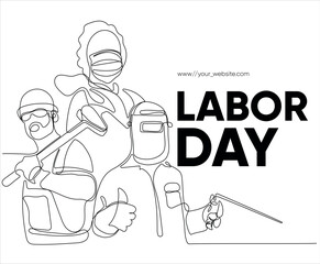 Obraz premium Happy Labour Day simple vector web banner. Set of tools. Lettering Labour Day. Black and white background, banner, poster. Vector illustration