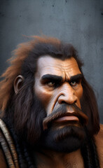 artistic closeup portrait of a primitive caveman