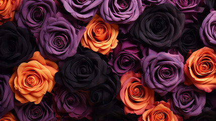 Fototapeta premium Orange Purple Black Roses Halloween Death Background Texture Illustration