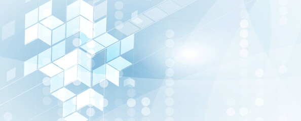 Technology banner design with hexagons abstract background.