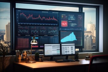 Business Office with Trade UI, great design for any purposes. Trade concept. Web site screen template. Forex market, news and analysis. binary option. Application for investment and online trading .