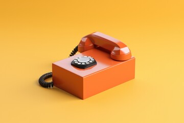 An old retro telephone with an orange wire stands on an isolated background with copy space for communication advertising