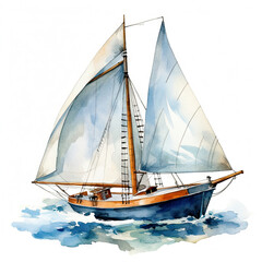 Obraz premium Watercolour sailboat sailing on sea