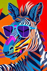 A detailed illustration of a colorful zebra for a shirt and fashion design