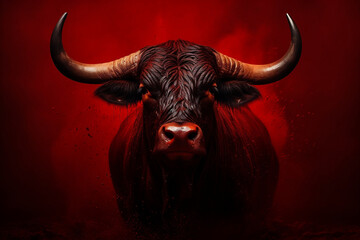 Naklejka premium Bold and Powerful: Majestic Red Bull Standing Strong