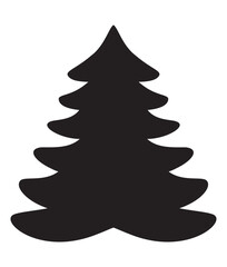 Christmas tree black silhouette. Fur tree icon isolated on white. Element for Christmas card, sticker, pictogram, logo. Winter holiday symbol. Flat vector illustration. EPS10.