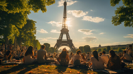 Picnicking with the Eiffel Tower: Friends Unite on Champ de Mars