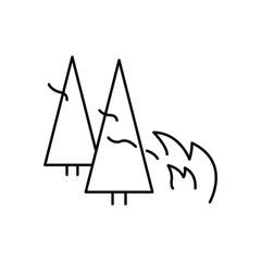 Vector icon. Fire, forest, tree, pictogram. Black and white isolated simple line illustration of fires. Global warming. Warning