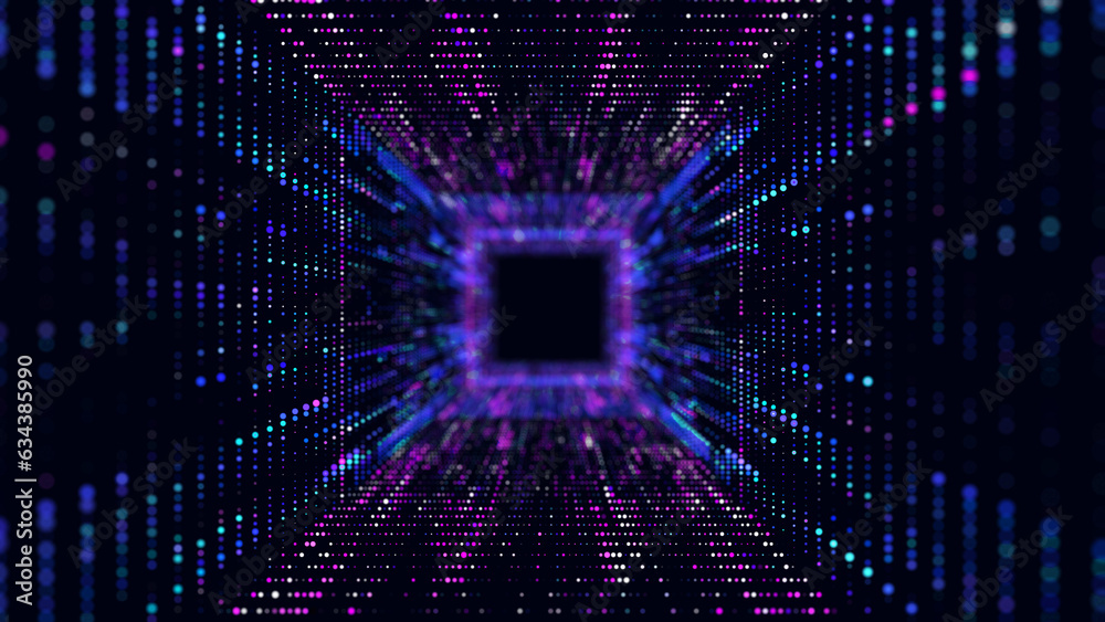 Aufkleber technology wireframe square tunnel on dark background. futuristic 3d wormhole grid. digital dynamic 
