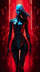 futuristic elegant woman in beautiful clothing, future cyberpunk concept, generative ai