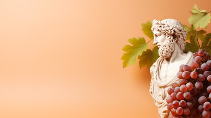 Art sculpture of ancient Italian from marble with grapes isolated on a pastel background with a copy space 