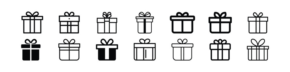 Gift box icon set, Gifts box with ribbon line icon, outline vector sign, Surprise gift box icon. Gift icon vector. Gift symbol illustration. Trendy flat design style on white background.