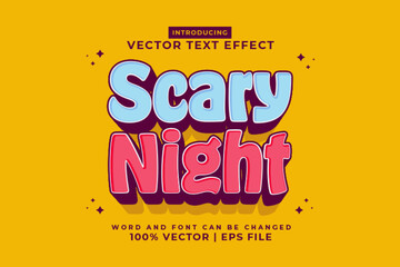 Editable text effect Scary Night 3d cartoon style premium vector