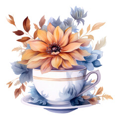 Flowers Teacup Watercolor Clip Art, Floral Teacup Watercolor Illustration, Teacup Clip Art