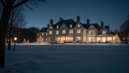 Fototapeta na wymiar mansion on winter season - Generative AI