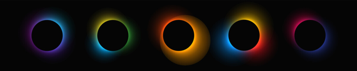 Set of circle illuminate light frames with color gradient