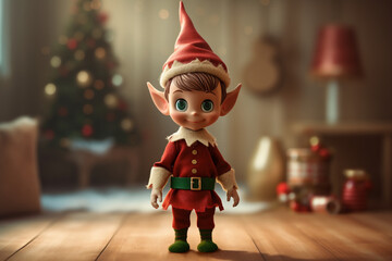 cute toy elf christmas decoration. High quality photo - obrazy, fototapety, plakaty