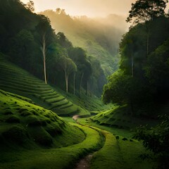 Rice terraces in island in mountains.