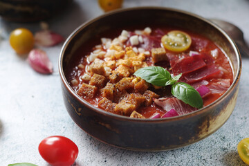 Spanish traditional tomato soup salmorejo