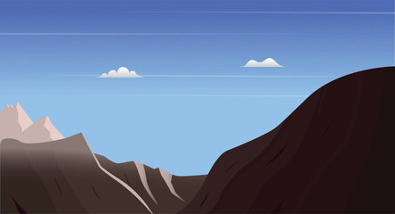 vector Illustration of beautiful light-dark brown mountains, with blue sky and some clouds.