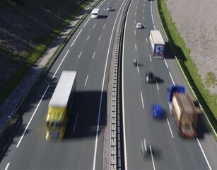 trucks driving around the city transporting supplies