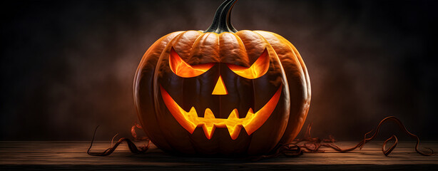 Jack-o'-lantern pumpkin on a dark background. Generative AI