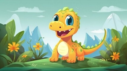 Naklejka premium yellow cute happy dinosaur