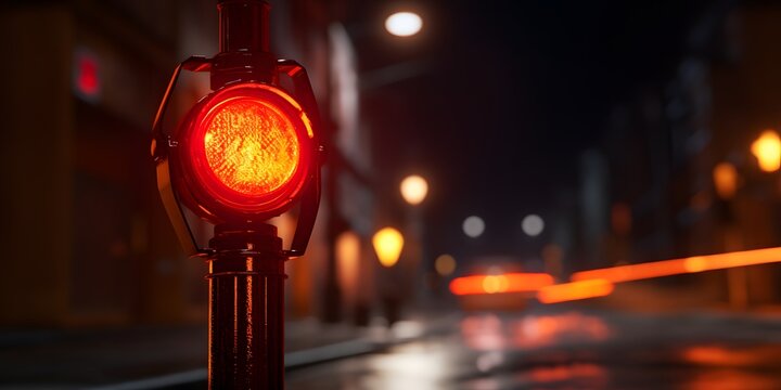 warning lamp in the street at night. Red alert lamp or warning indicator