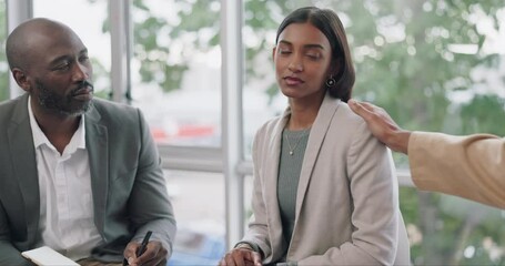 Psychology, comfort and woman in support group to talk about problem, depression or mental health. Therapy, counselling or community of people in meeting to help in rehabilitation, healing or empathy