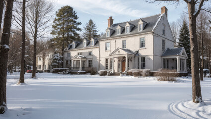mansion on winter season in the morning- Generative AI