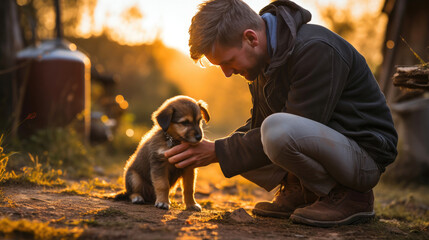 A Playful Encounter of Man and Puppy