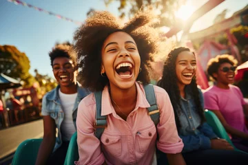 Keuken foto achterwand Amusementspark Roller Coaster Euphoria: Adolescents Embrace the Rush