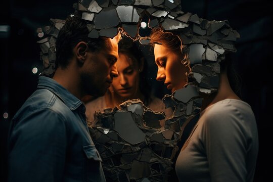 Steam with broken glass. Concept of shattered relationships