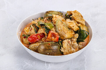 Thai red spicy curry with chicken
